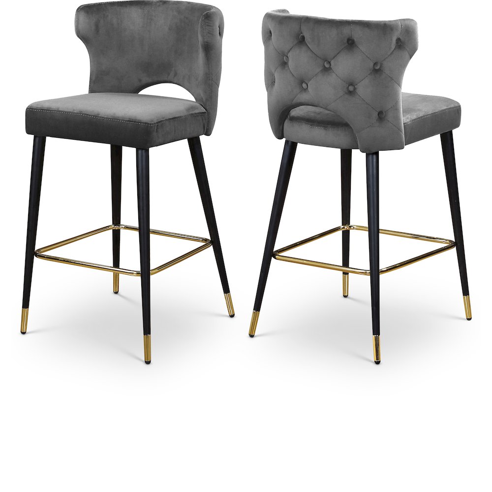 Kelly Grey Velvet Stool, Set of 2. Picture 1