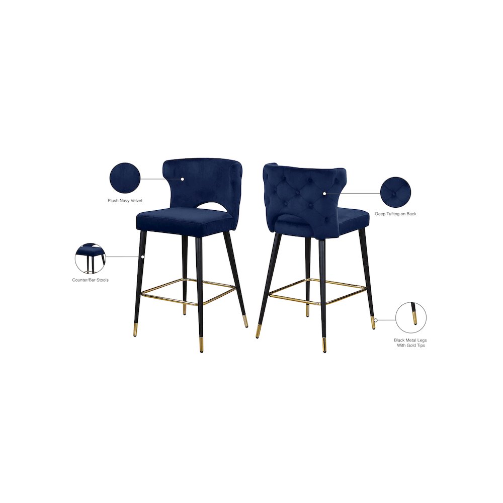 Kelly Navy Velvet Stool, Set of 2. Picture 5