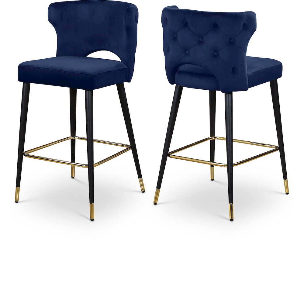 Kelly Navy Velvet Stool, Set of 2. Picture 1
