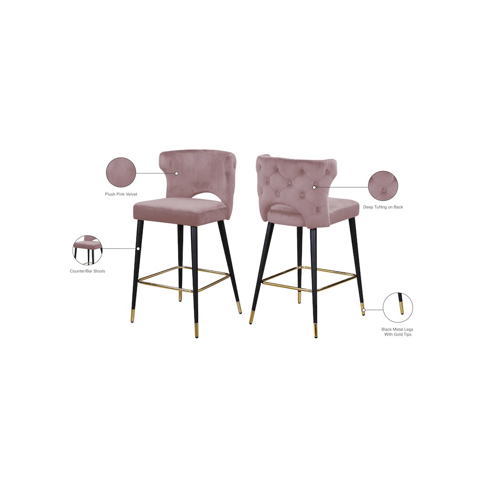 Kelly Pink Velvet Stool, Set of 2. Picture 5