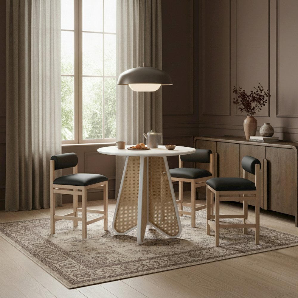 Butterfly 36" White / Natural Solid Wood And Natural Cane Counter Height Table. Picture 2