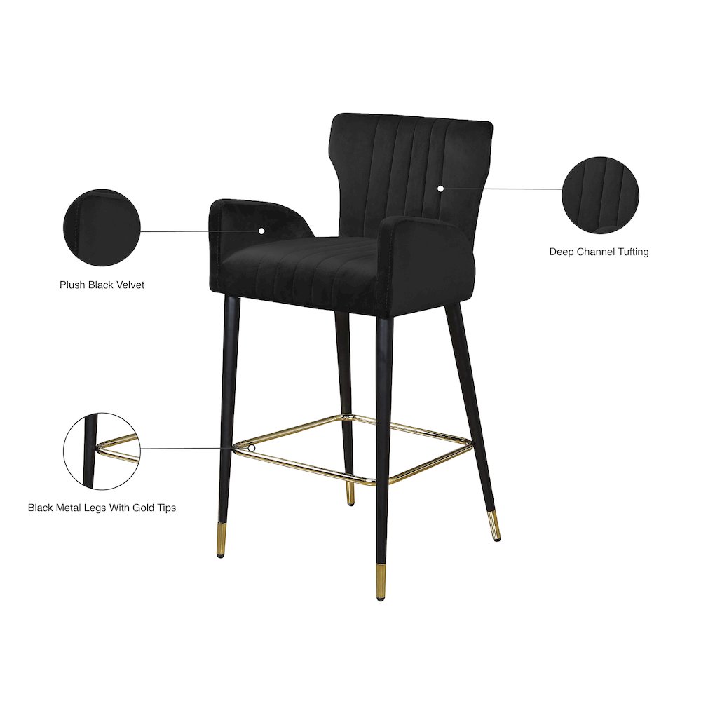 Luxe Black Velvet Stool, Set of 2. Picture 5