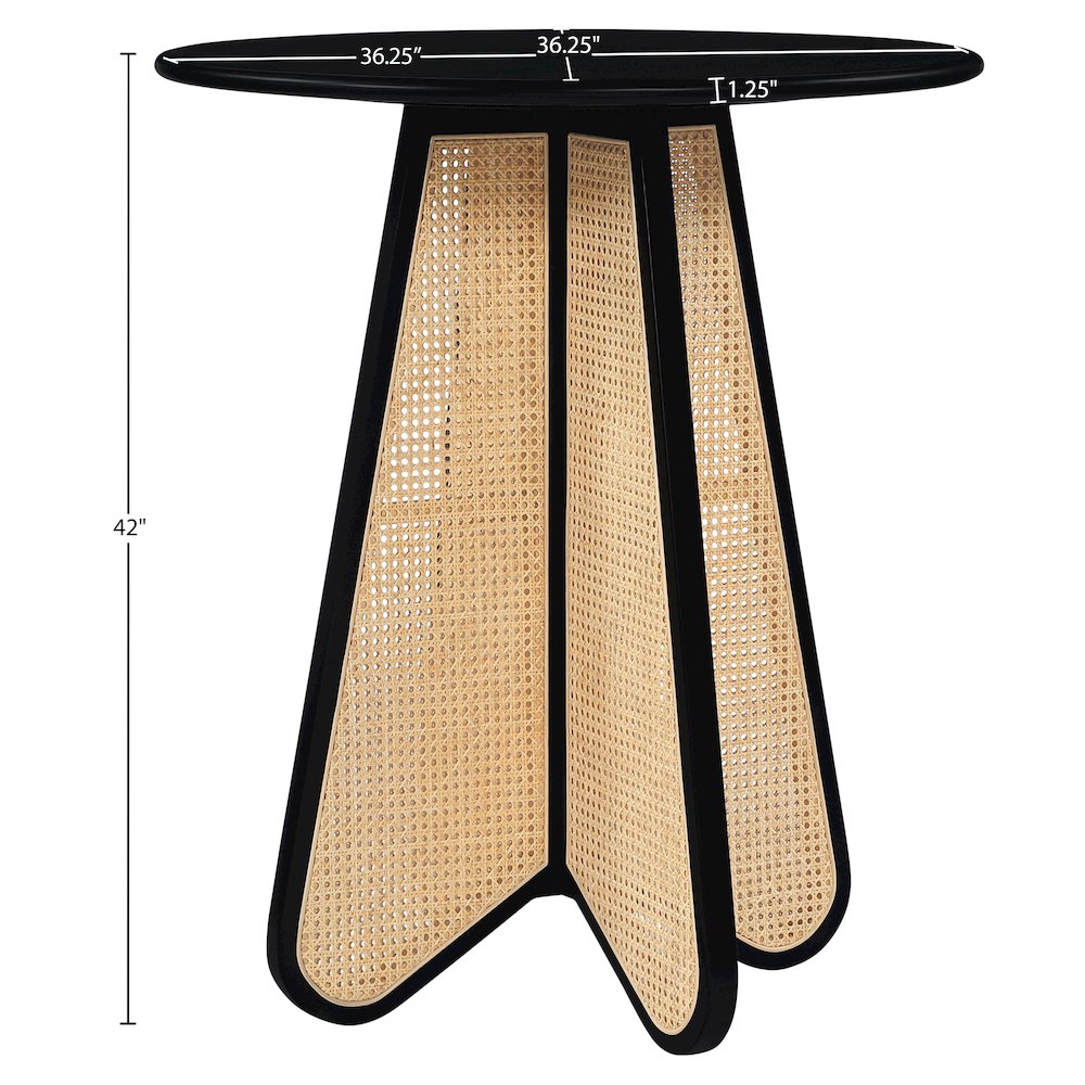 Butterfly 36" Black / Natural Solid Wood And Natural Cane Bar Height Table. Picture 8