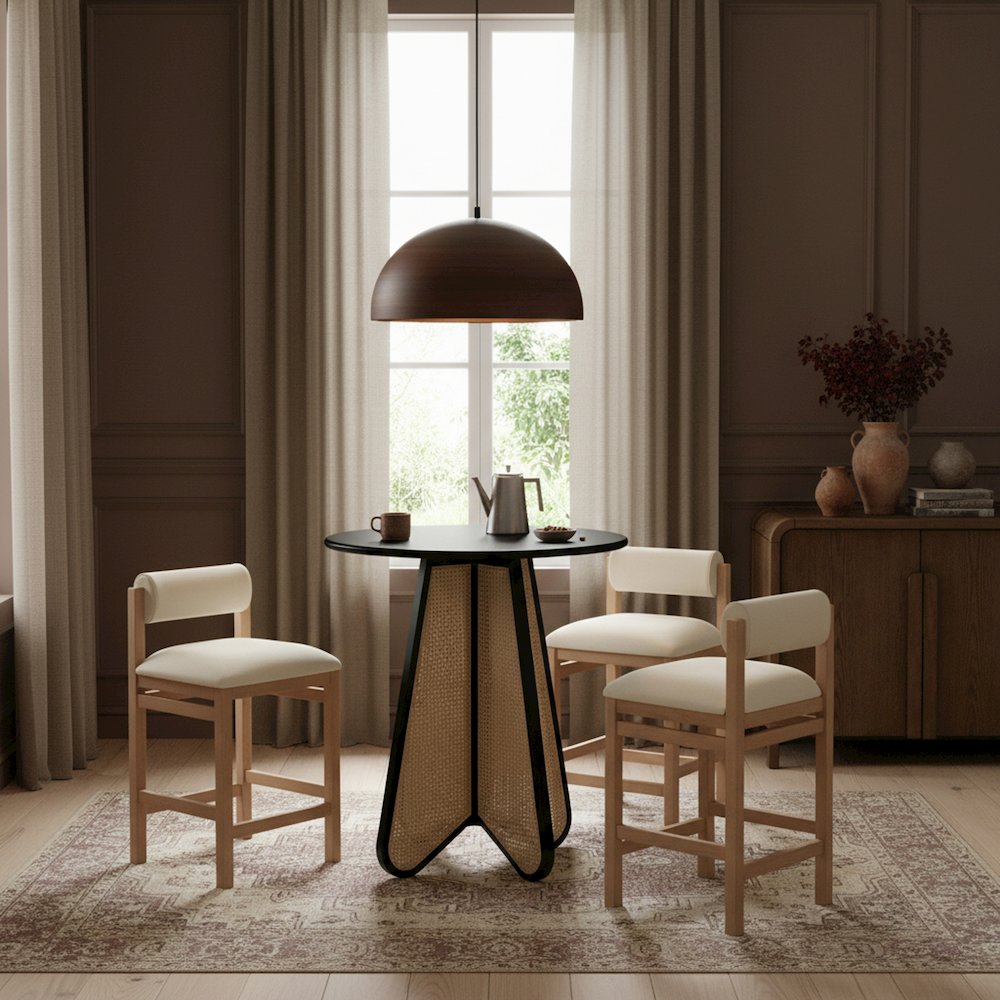 Butterfly 36" Black / Natural Solid Wood And Natural Cane Bar Height Table. Picture 2