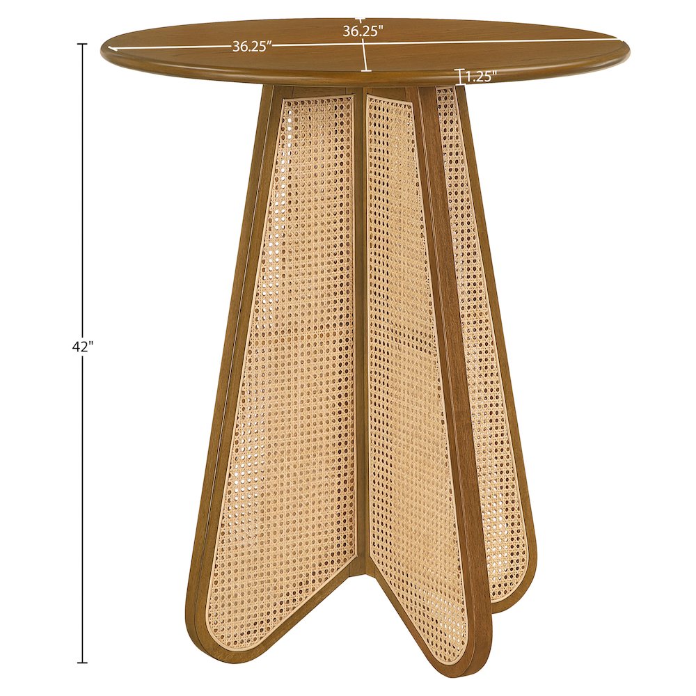 Butterfly 36" Brown / Natural Solid Wood And Natural Cane Bar Height Table. Picture 8