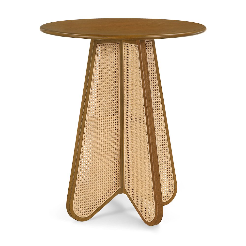 Butterfly 36" Brown / Natural Solid Wood And Natural Cane Bar Height Table. Picture 1