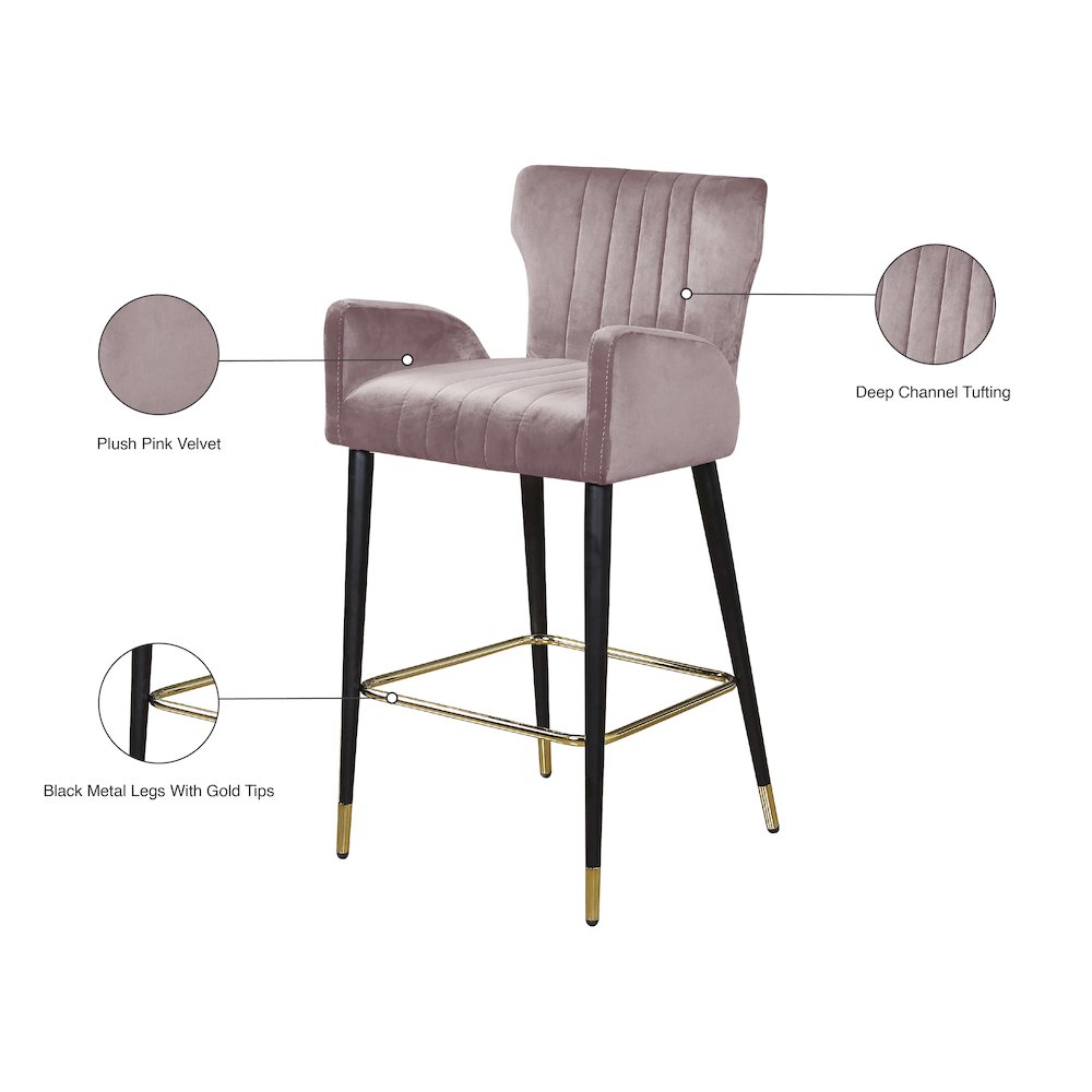 Luxe Pink Velvet Stool, Set of 2. Picture 5