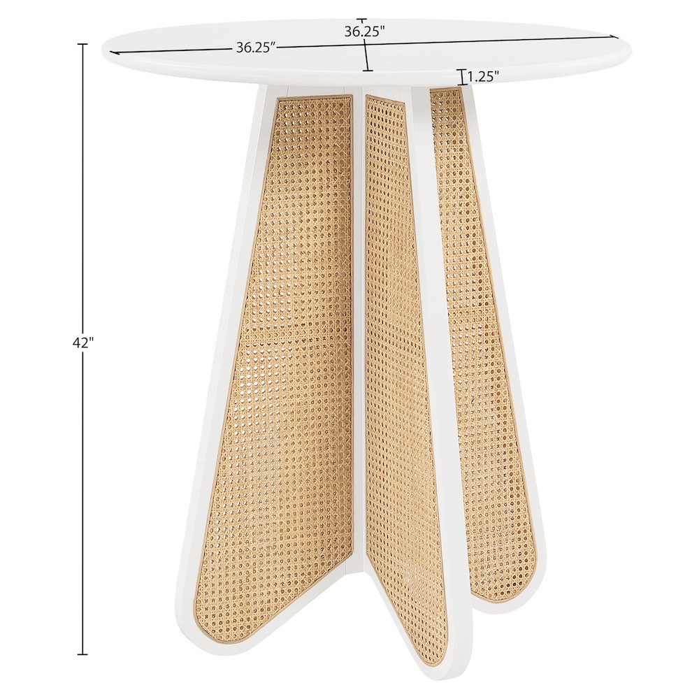 Butterfly 36" White / Natural Solid Wood And Natural Cane Bar Height Table. Picture 8