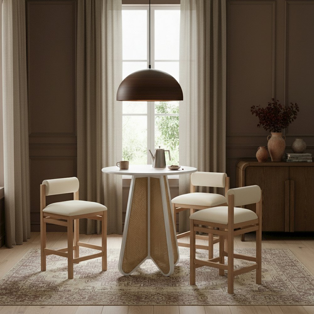 Butterfly 36" White / Natural Solid Wood And Natural Cane Bar Height Table. Picture 2