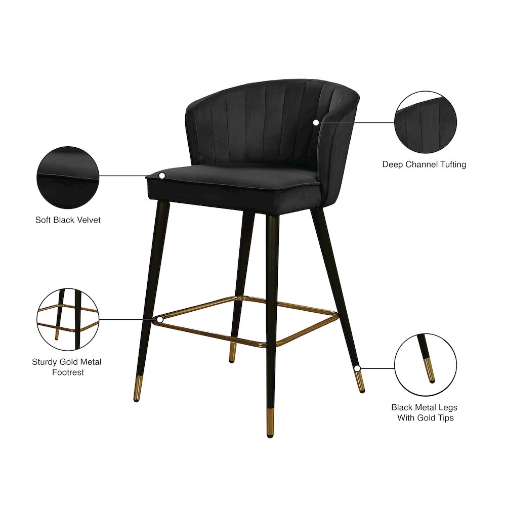 Cassie Black Velvet Stool, Set of 2. Picture 5