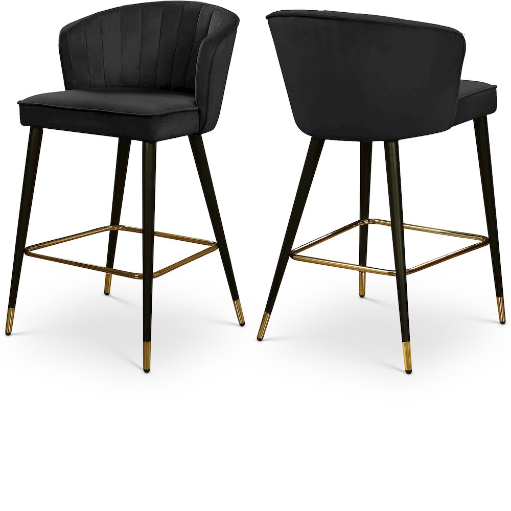 Cassie Black Velvet Stool, Set of 2. Picture 1