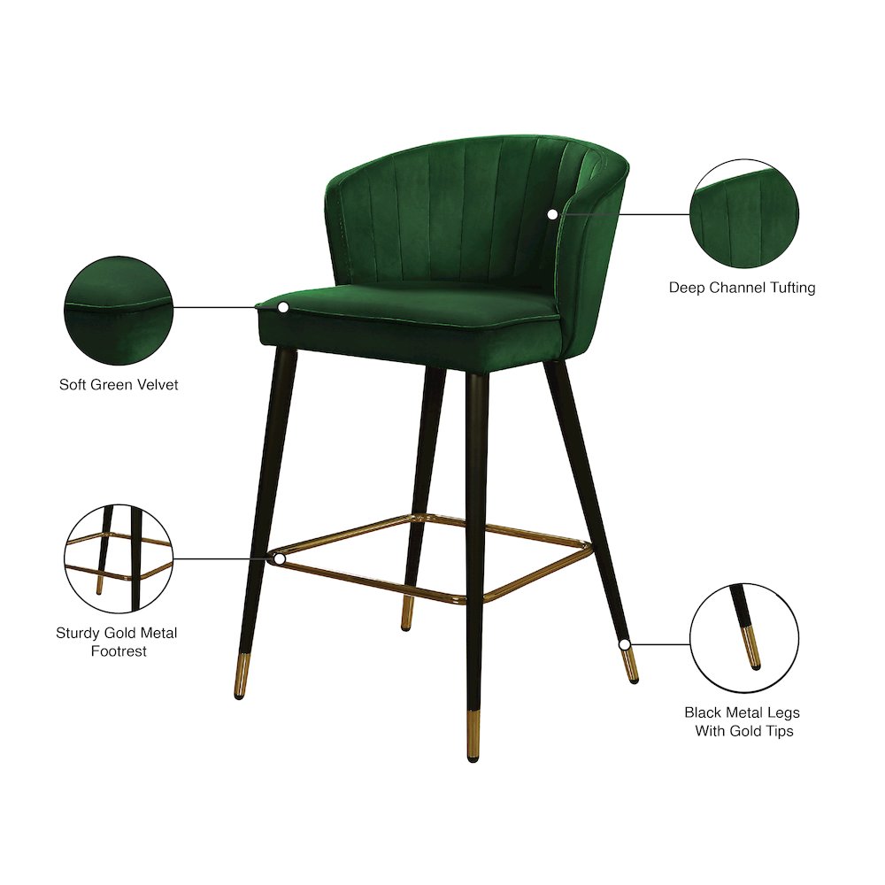 Cassie Green Velvet Stool, Set of 2. Picture 5