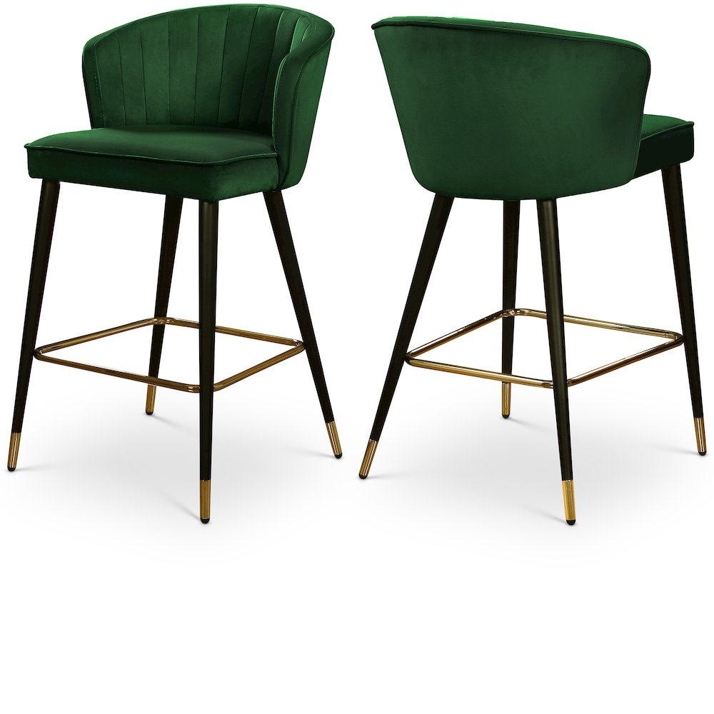 Cassie Green Velvet Stool, Set of 2. Picture 1