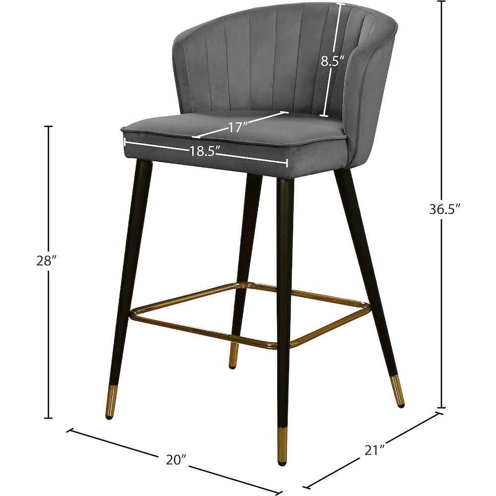 Cassie Grey Velvet Stool, Set of 2. Picture 4