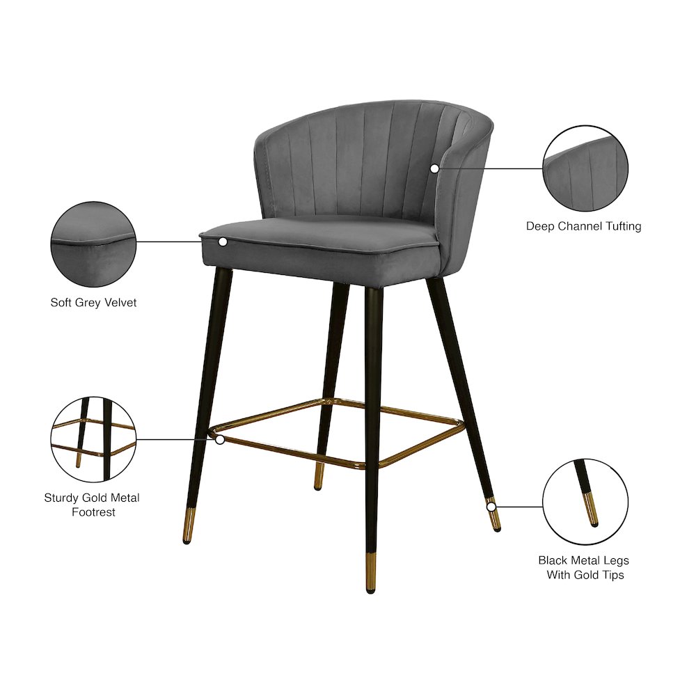 Cassie Grey Velvet Stool, Set of 2. Picture 5