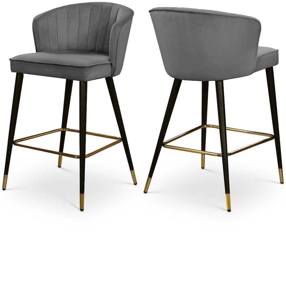Cassie Grey Velvet Stool, Set of 2. Picture 1