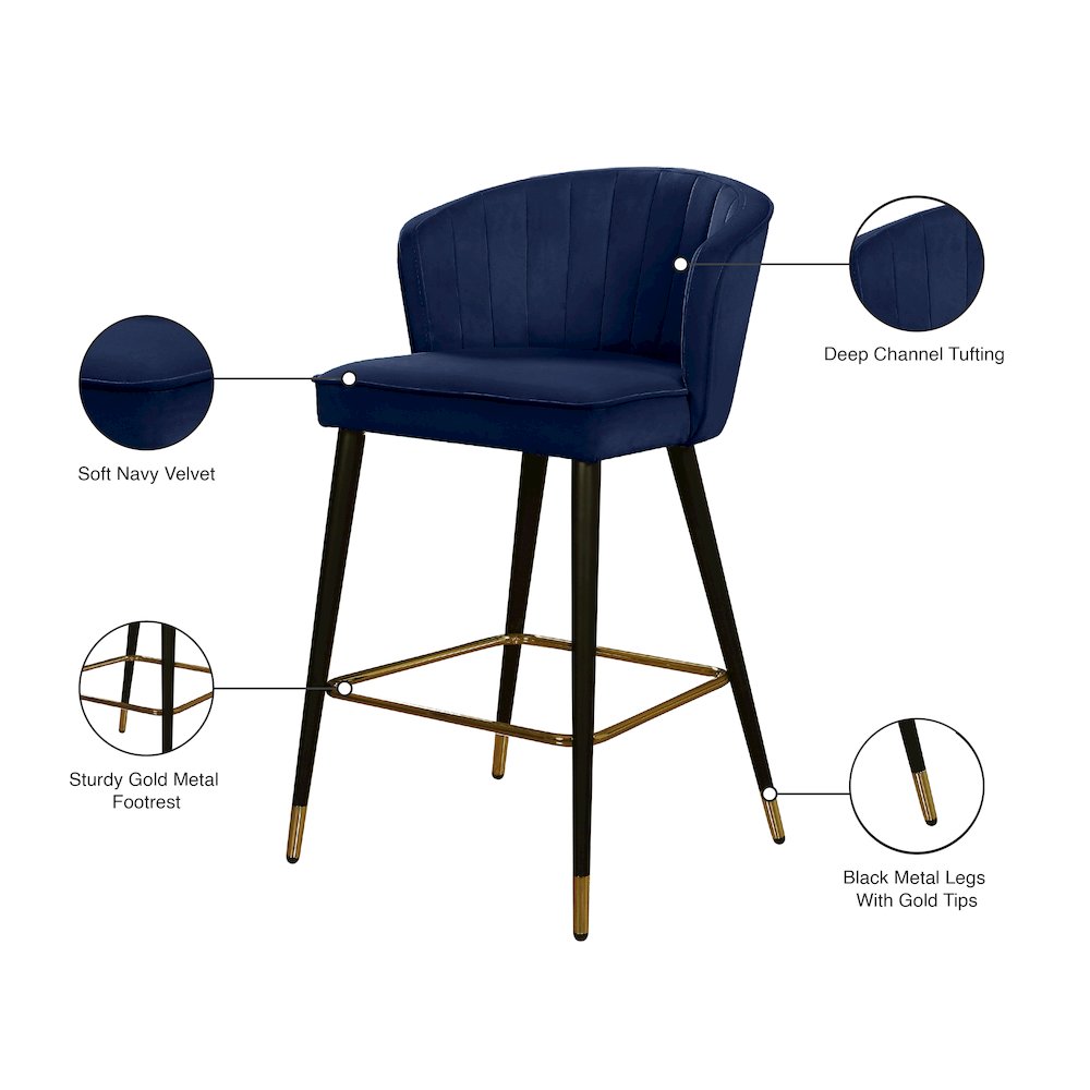 Cassie Navy Velvet Stool, Set of 2. Picture 5