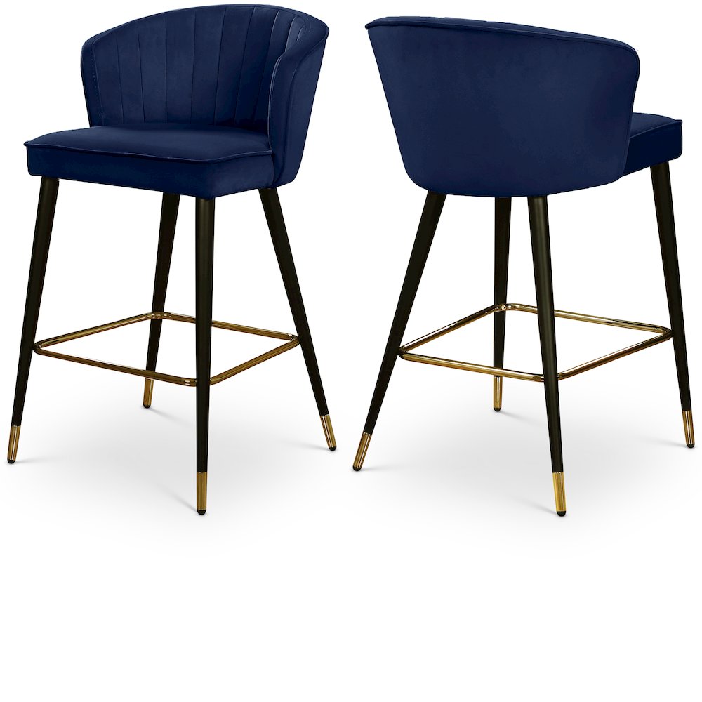 Cassie Navy Velvet Stool, Set of 2. Picture 1
