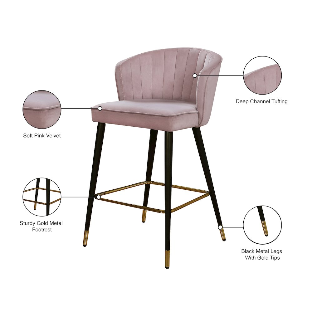 Cassie Pink Velvet Stool, Set of 2. Picture 5