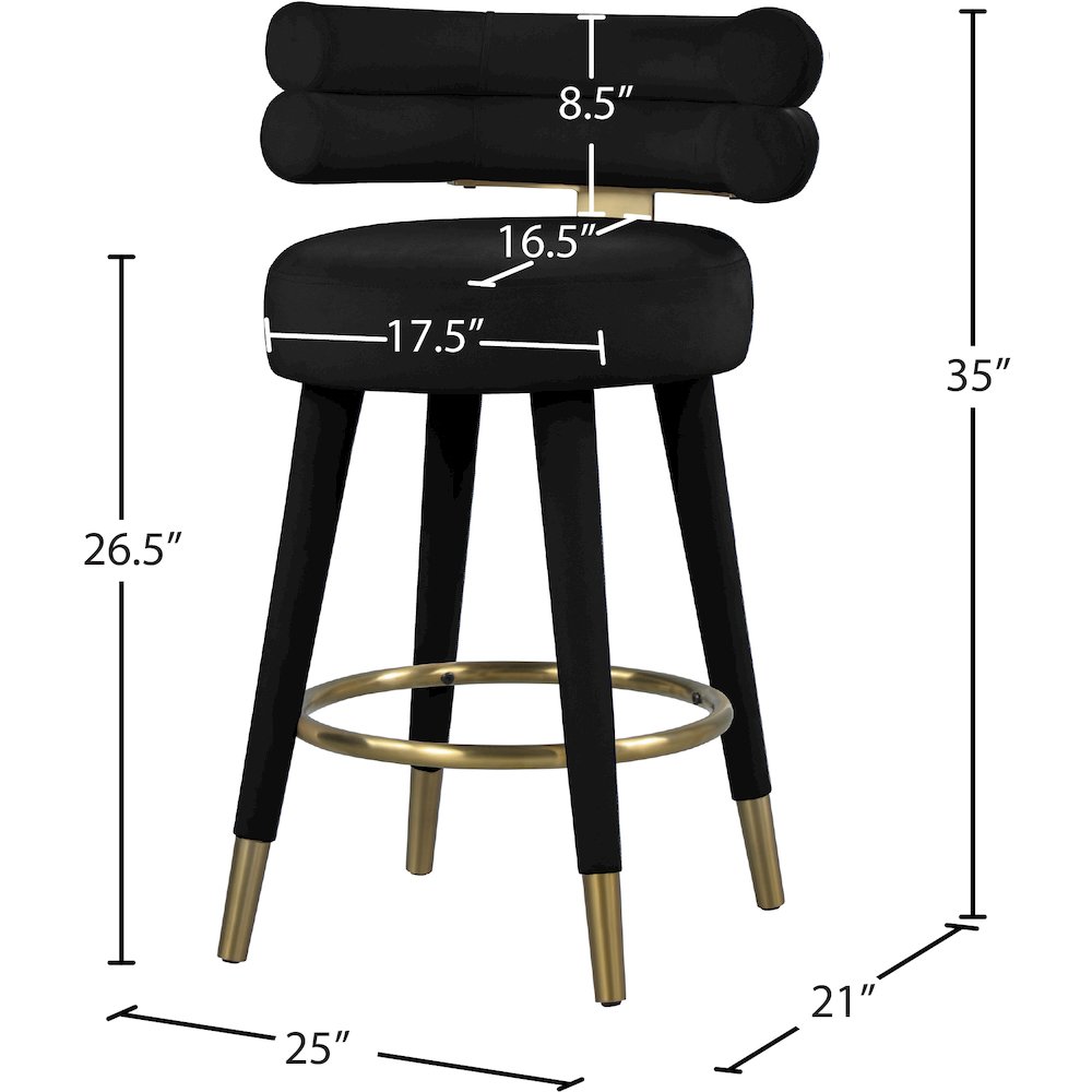 Fitzroy Black Velvet Counter Stool, Set of 2. Picture 7