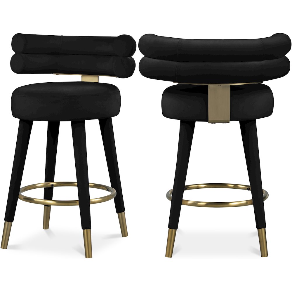 Fitzroy Black Velvet Counter Stool, Set of 2. Picture 1
