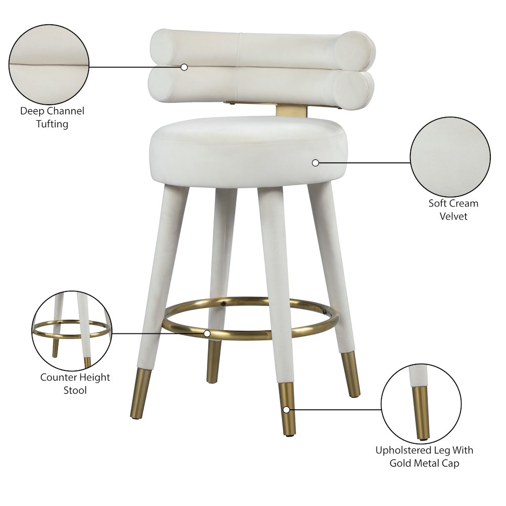 Fitzroy Cream Velvet Counter Stool, Set of 2. Picture 8