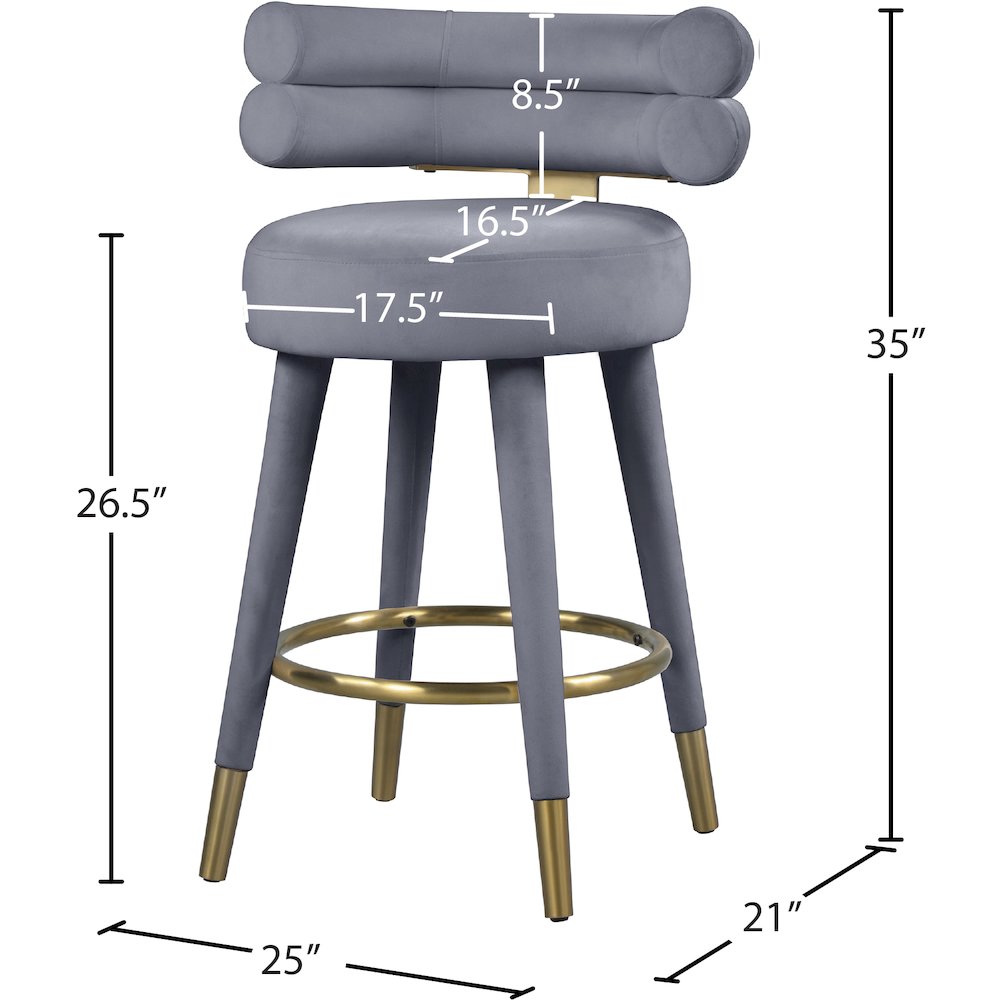 Fitzroy Grey Velvet Counter Stool, Set of 2. Picture 7