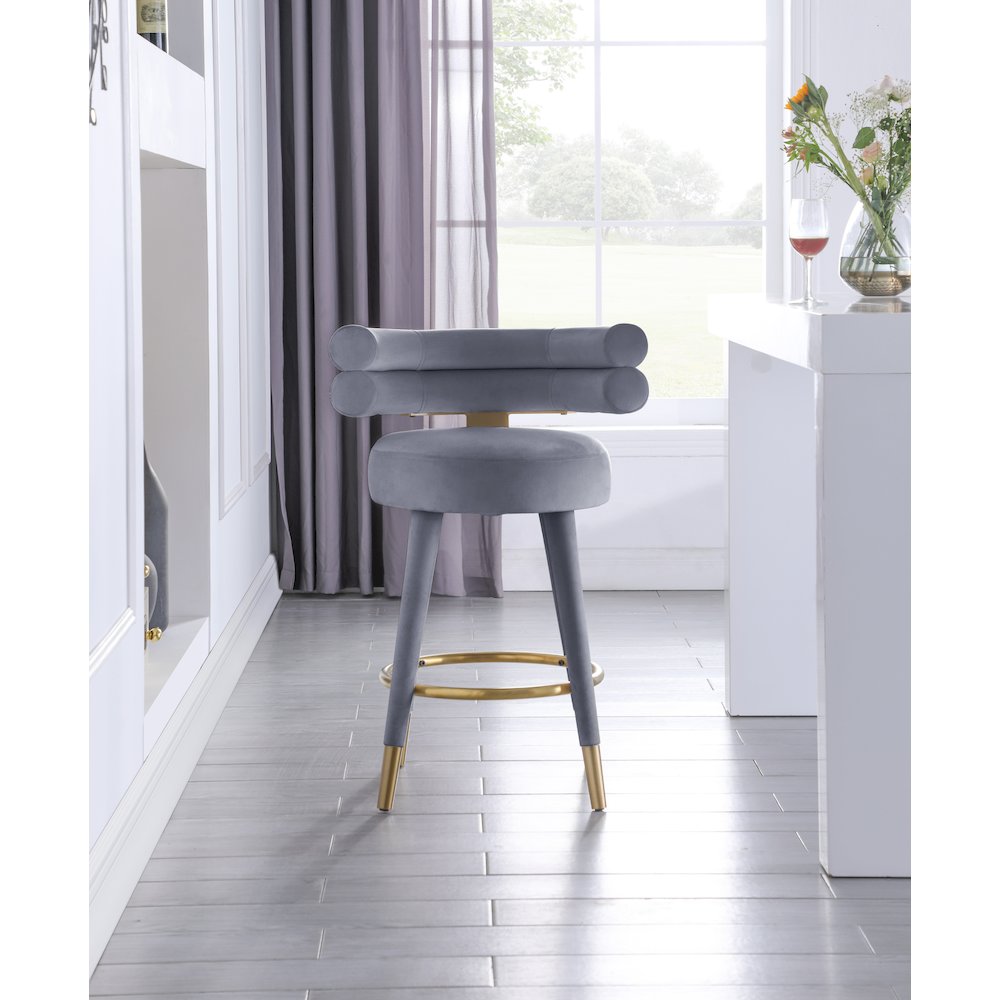 Fitzroy Grey Velvet Counter Stool, Set of 2. Picture 2