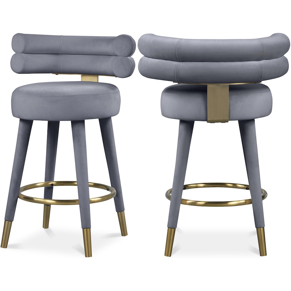 Fitzroy Grey Velvet Counter Stool, Set of 2. Picture 1