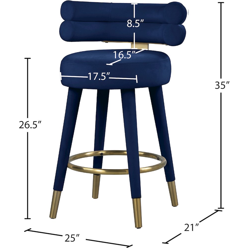 Fitzroy Navy Velvet Counter Stool, Set of 2. Picture 7