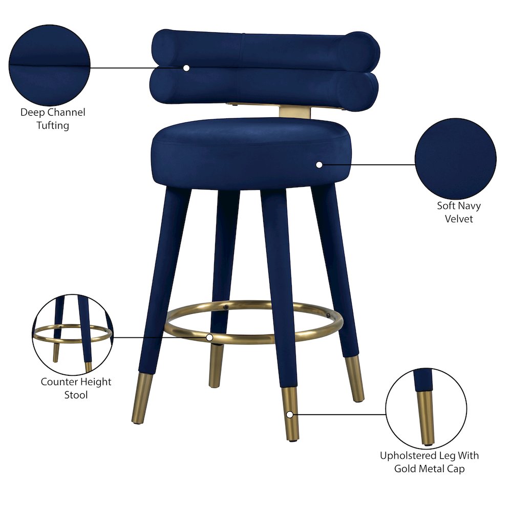 Fitzroy Navy Velvet Counter Stool, Set of 2. Picture 8