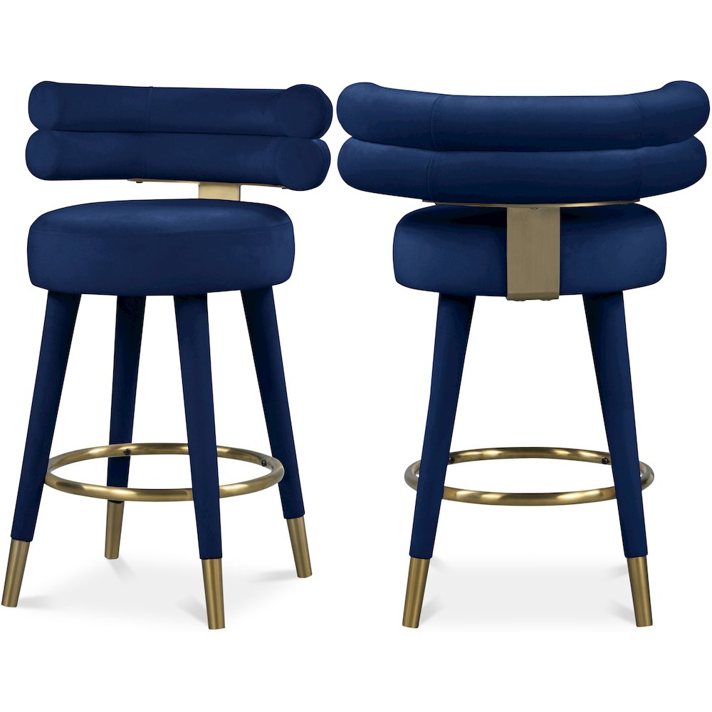 Fitzroy Navy Velvet Counter Stool, Set of 2. Picture 1