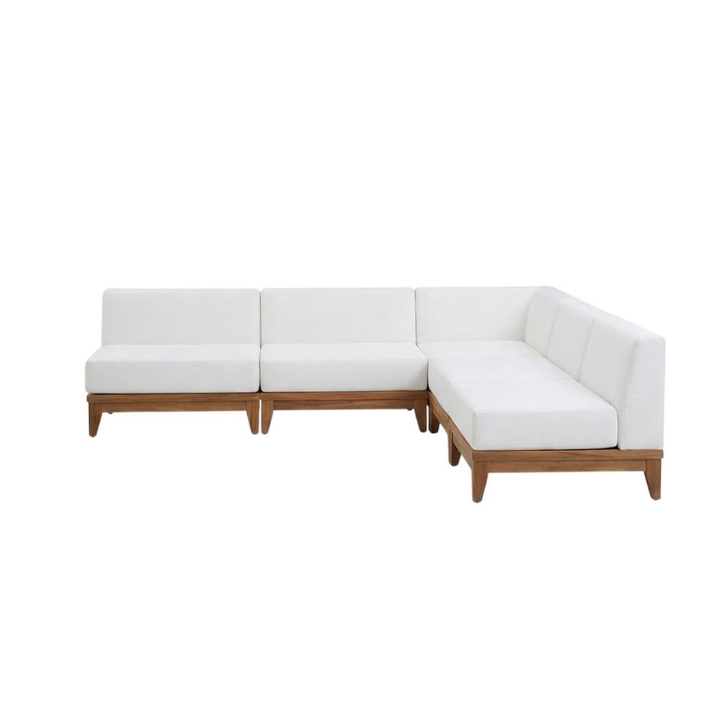 White Fabric Outdoor Patio Modular Sectional With Acacia Wood Finish. Picture 1