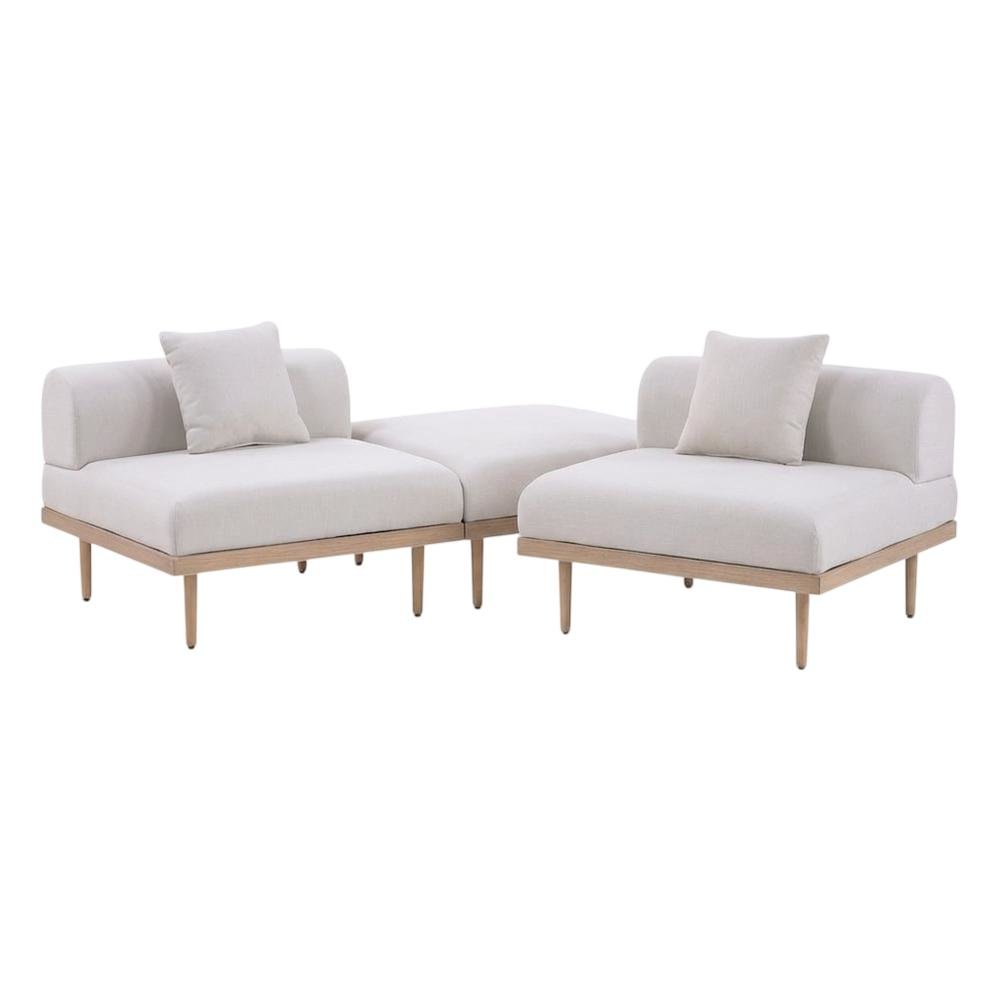 Beige Fabric 3-Piece Outdoor Modular Sofa with Cushions and Contemporary Style. Picture 1