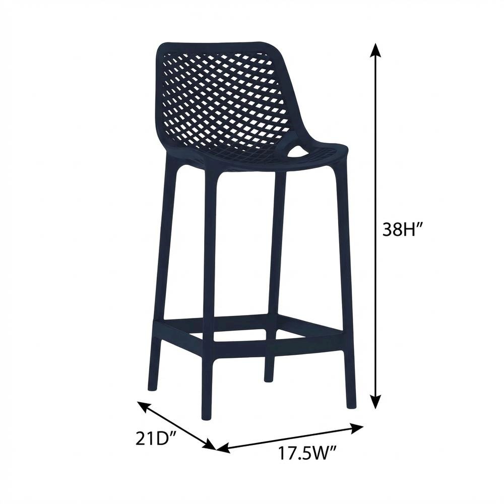 Navy Outdoor Patio Stool Set Of 4, Protective Finish, Contemporary Style. Picture 7