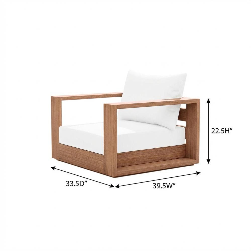 Contemporary White Fabric Outdoor Chair With Pillow And Finish - Natural Teak. Picture 7