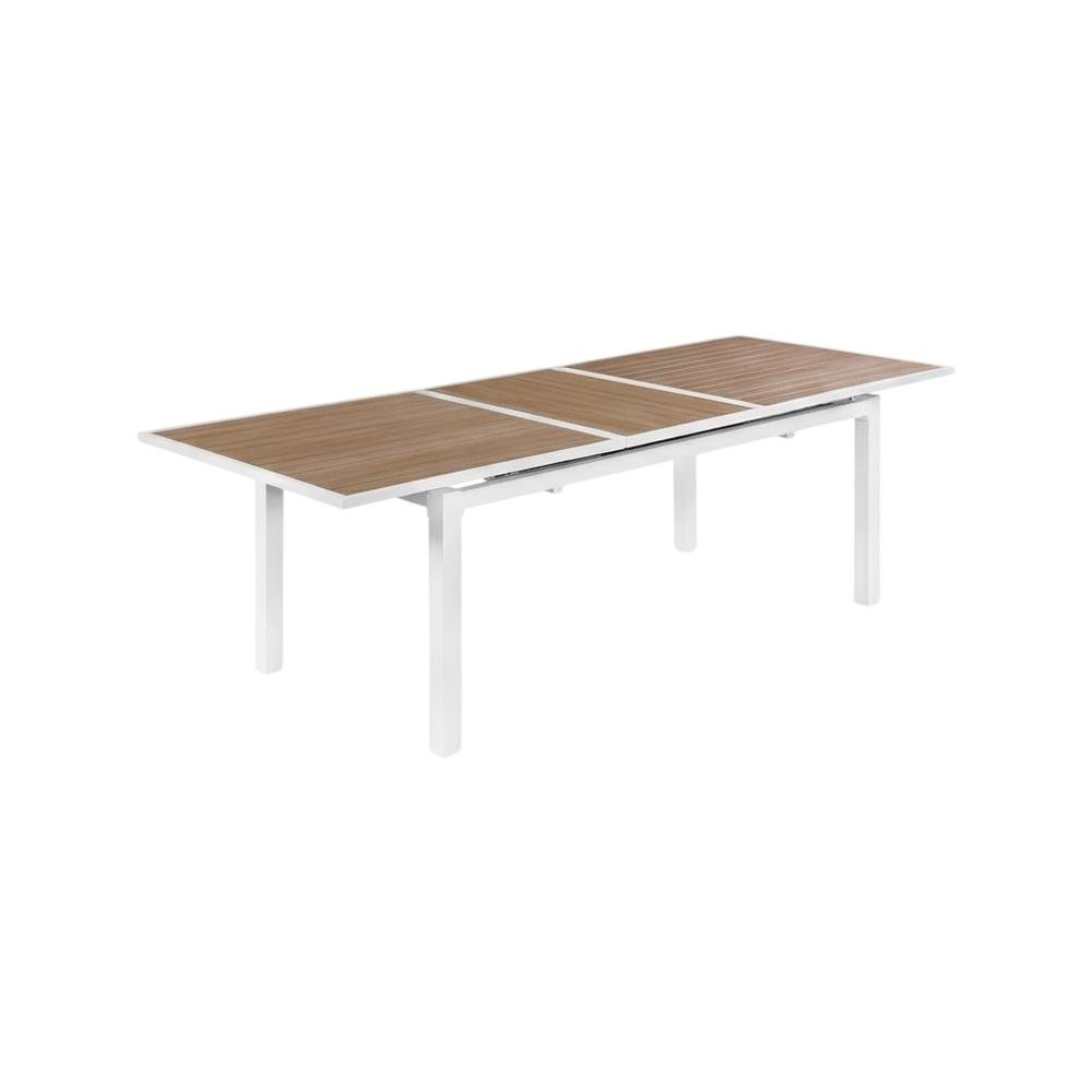 Brown Wood Look Outdoor Patio Dining Table, Adjustable Width, Contemporary Style. Picture 1
