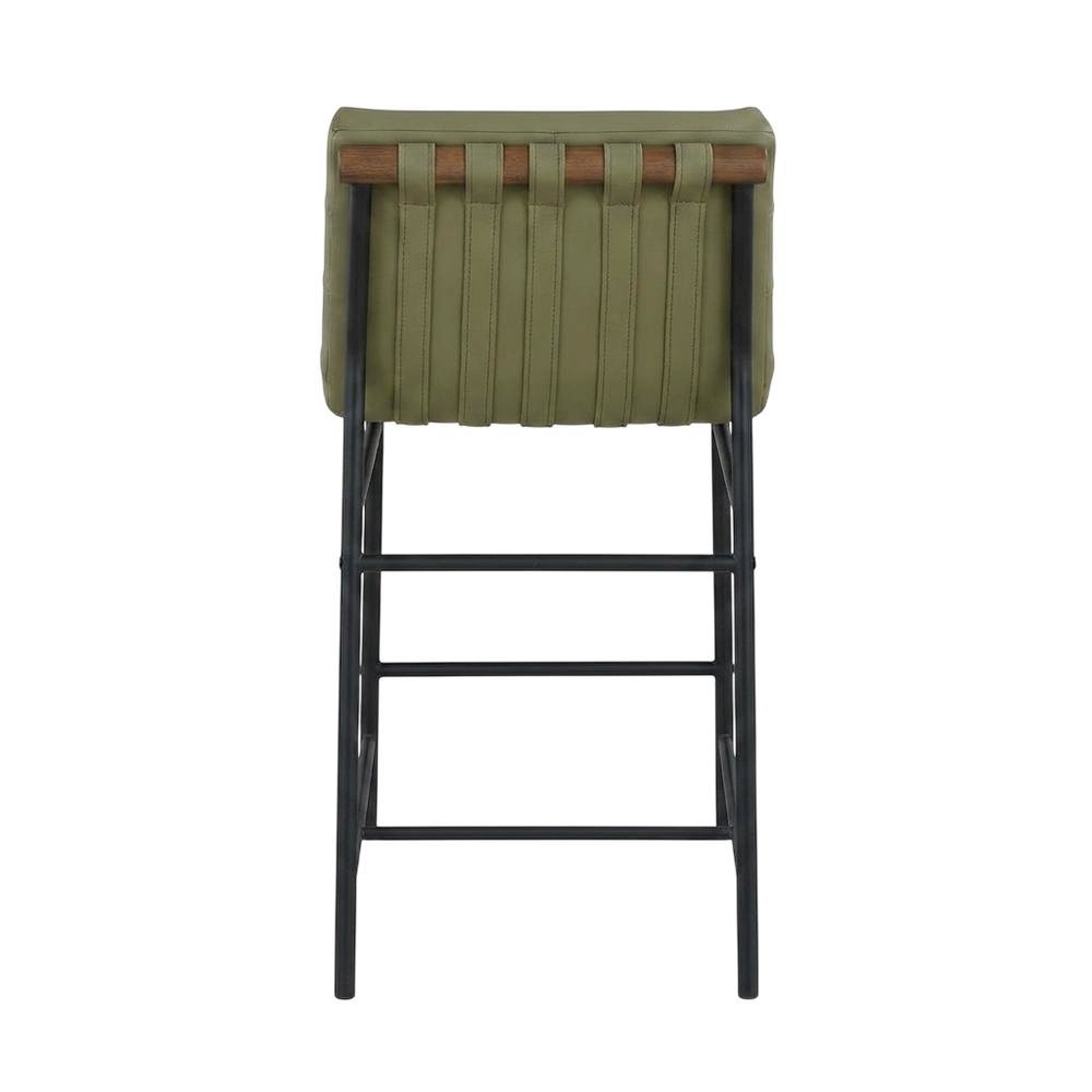 Vegan Leather & Boucle Counter Stool for Bar, Green Vegan Leather. Picture 5