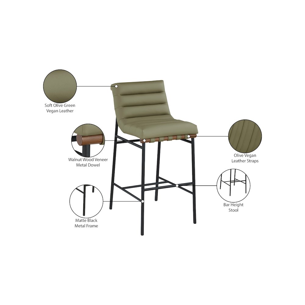 Burke Olive Green Vegan Leather Bar Stool. Picture 9