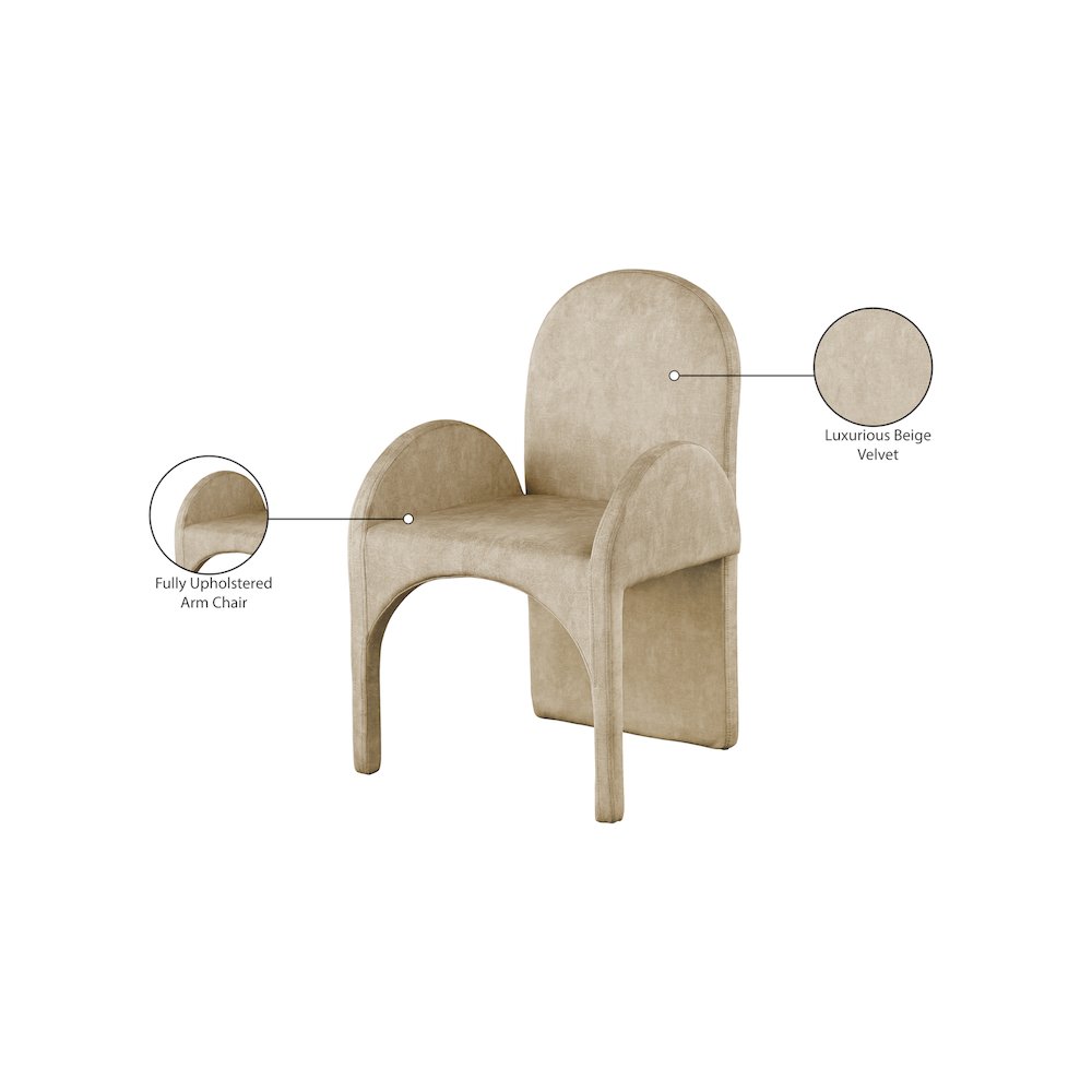 Summer Beige Velvet Dining Arm Chair, Set of 2. Picture 6
