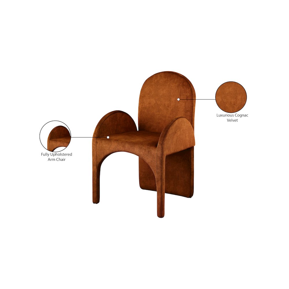 Summer Cognac Velvet Dining Arm Chair, Set of 2. Picture 6