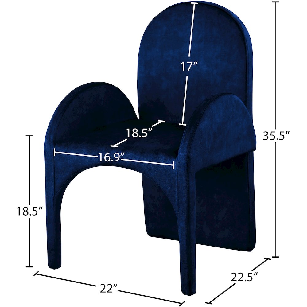 Summer Navy Velvet Dining Arm Chair, Set of 2. Picture 5