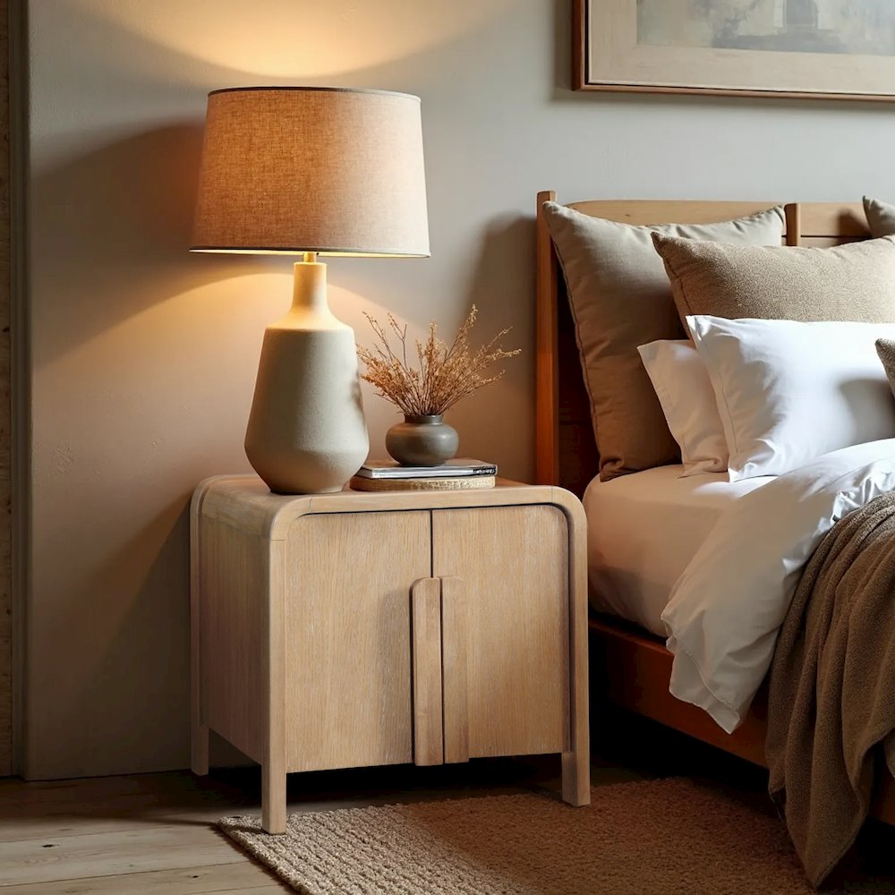 Harmony Natural Oak Veneer Rubberwood Night Stand. Picture 7