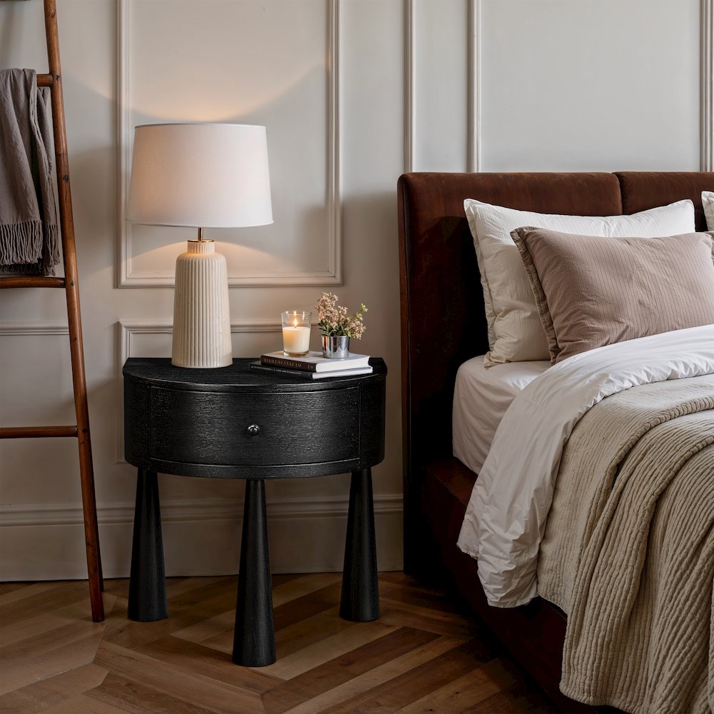 Oasis Black Acacia Veneer And Solid Wood Night Stand. Picture 2