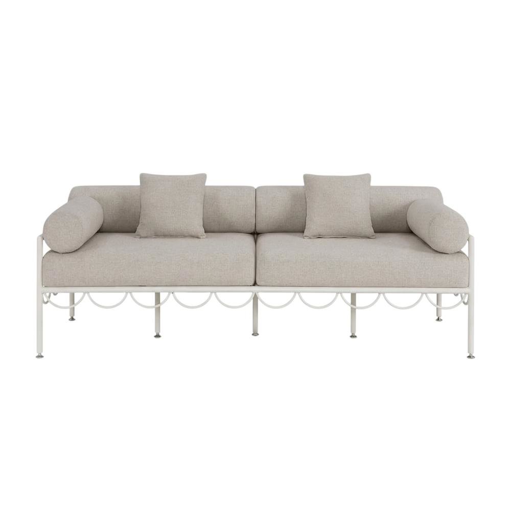 Beige Water Repellent Outdoor Sofa with Cushions and Stylish Art Deco Design. Picture 4