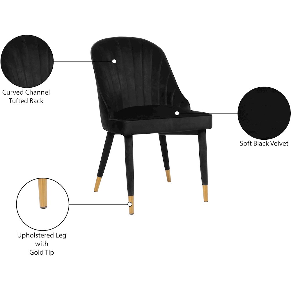 Belle Black Velvet Dining Chair, Set of 2. Picture 6