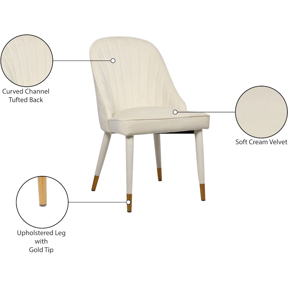 Belle Cream Velvet Dining Chair, Set of 2. Picture 6