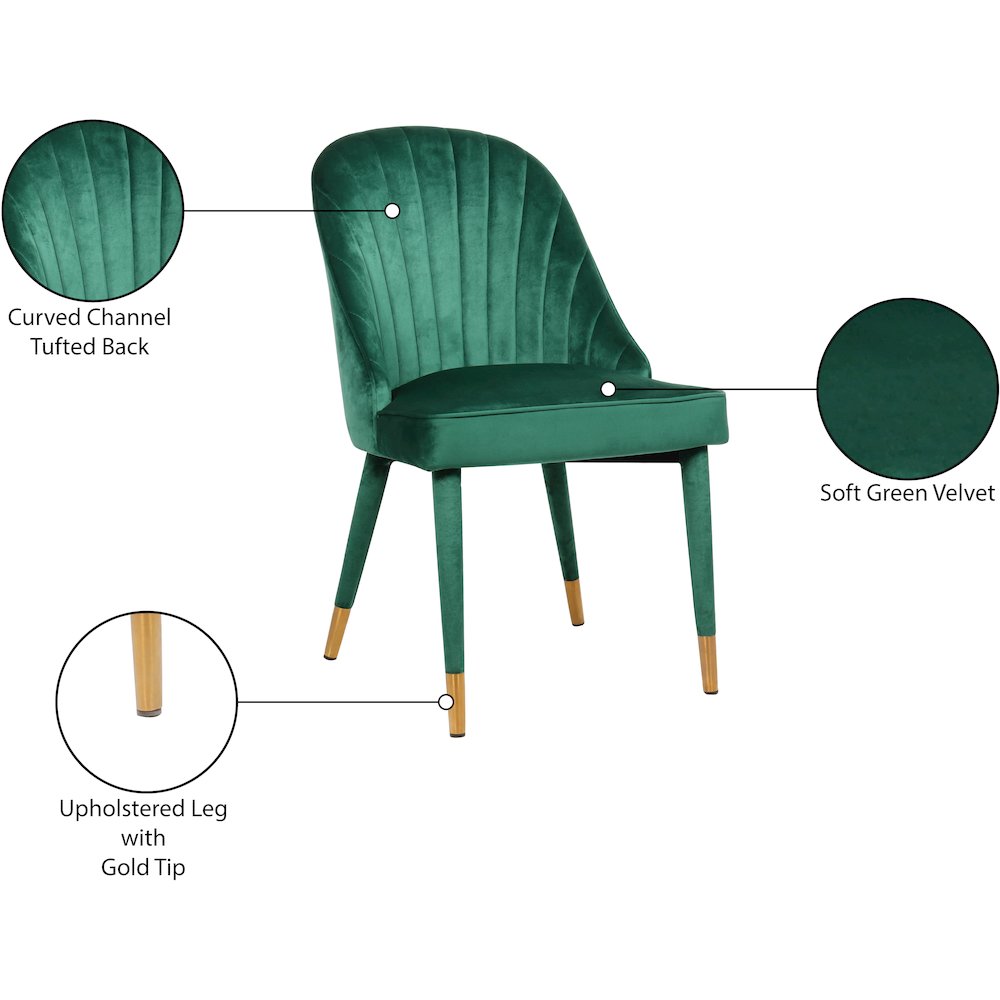 Belle Green Velvet Dining Chair, Set of 2. Picture 6
