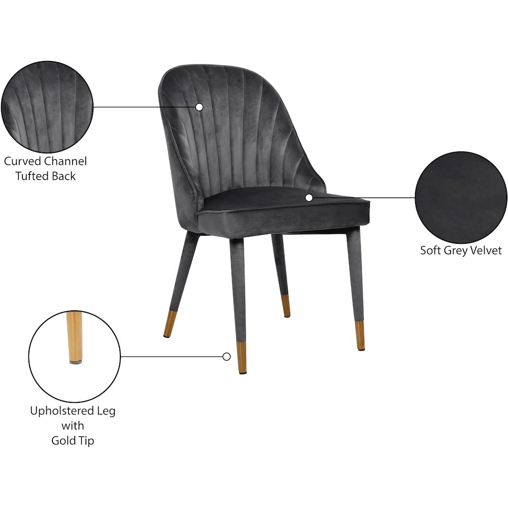 Belle Grey Velvet Dining Chair, Set of 2. Picture 6