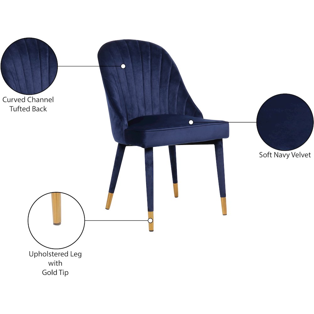 Belle Navy Velvet Dining Chair, Set of 2. Picture 6